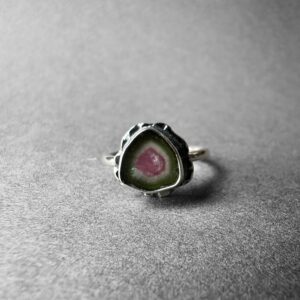 Watermelon Tourmaline Crystal Slice Silver Ring, One-of-a-Kind Jewelry from TurkuazNaturalStones Watermelon Tourmaline Crystal Slice Silver Ring, One-of-a-Kind Jewelry from TurkuazNaturalStones
