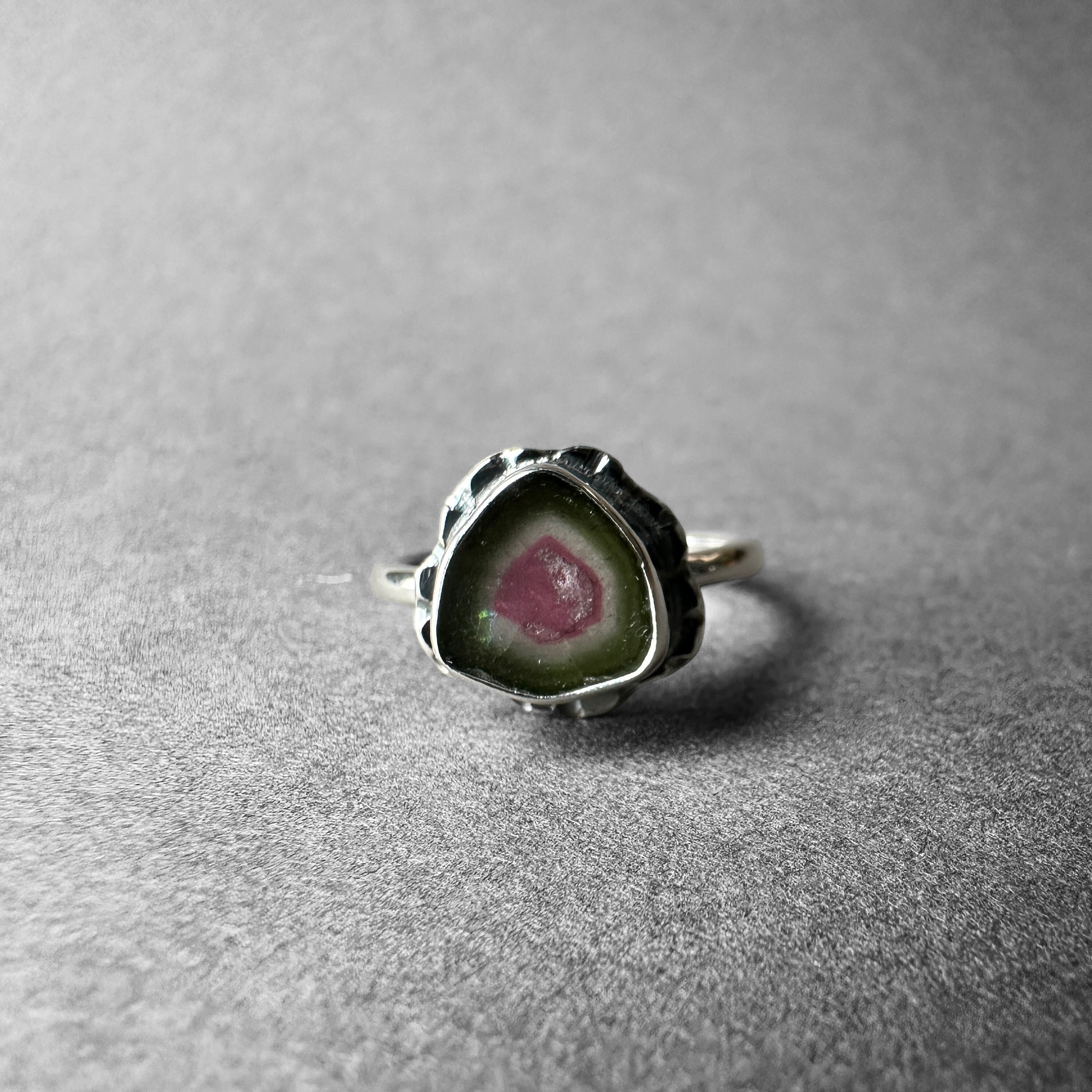 Watermelon Tourmaline Crystal Slice Silver Ring, One-of-a-kind Jewelry From Turkuaznaturalstones Watermelon Tourmaline Crystal Slice Silver Ring, One-of-a-kind Jewelry From Turkuaznaturalstones