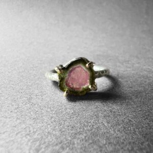 Watermelon Tourmaline Crystal Slice Silverand Gold Ring, One-of-a-Kind Jewelry from TurkuazNaturalStones Watermelon Tourmaline Crystal Slice Silverand Gold Ring, One-of-a-Kind Jewelry from TurkuazNaturalStones