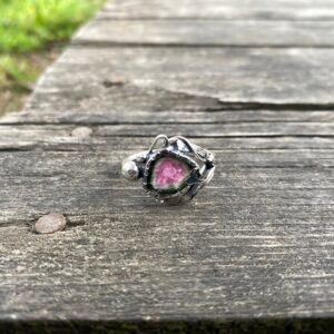 Watermelon Tourmaline Crystal Slice Silver Ring, One-of-a-Kind Jewelry from TurkuazNaturalStones Watermelon Tourmaline Crystal Slice Silver Ring, One-of-a-Kind Jewelry from TurkuazNaturalStones
