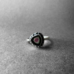Watermelon Tourmaline Crystal Slice Silver Ring, One-of-a-Kind Jewelry from TurkuazNaturalStones Watermelon Tourmaline Crystal Slice Silver Ring, One-of-a-Kind Jewelry from TurkuazNaturalStones