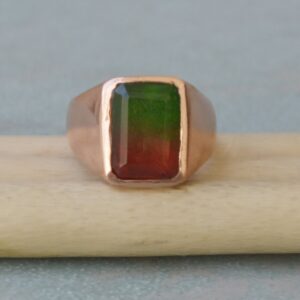 Cushion Cut Watermelon Tourmaline Ring: Sterling Silver & Gold Fill Signet Cushion Cut Watermelon Tourmaline Ring: Sterling Silver & Gold Fill Signet