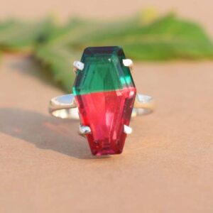 Designer Watermelon Tourmaline Quartz Ring In 925 Sterling Silver, Artisan Ring, Silver Jewelry, Designer Ring, Coffin, Handmade Ring, Gift Designer Watermelon Tourmaline Quartz Ring In 925 Sterling Silver, Artisan Ring, Silver Jewelry, Designer Ring, Coffin, Handmade Ring, Gift