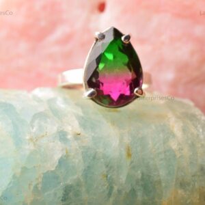 Designer Watermelon Tourmaline Quartz Ring in 925 Sterling Silver, Handmade Artisan Statement Ring, Unique Gift for Her Designer Watermelon Tourmaline Quartz Ring in 925 Sterling Silver, Handmade Artisan Statement Ring, Unique Gift for Her