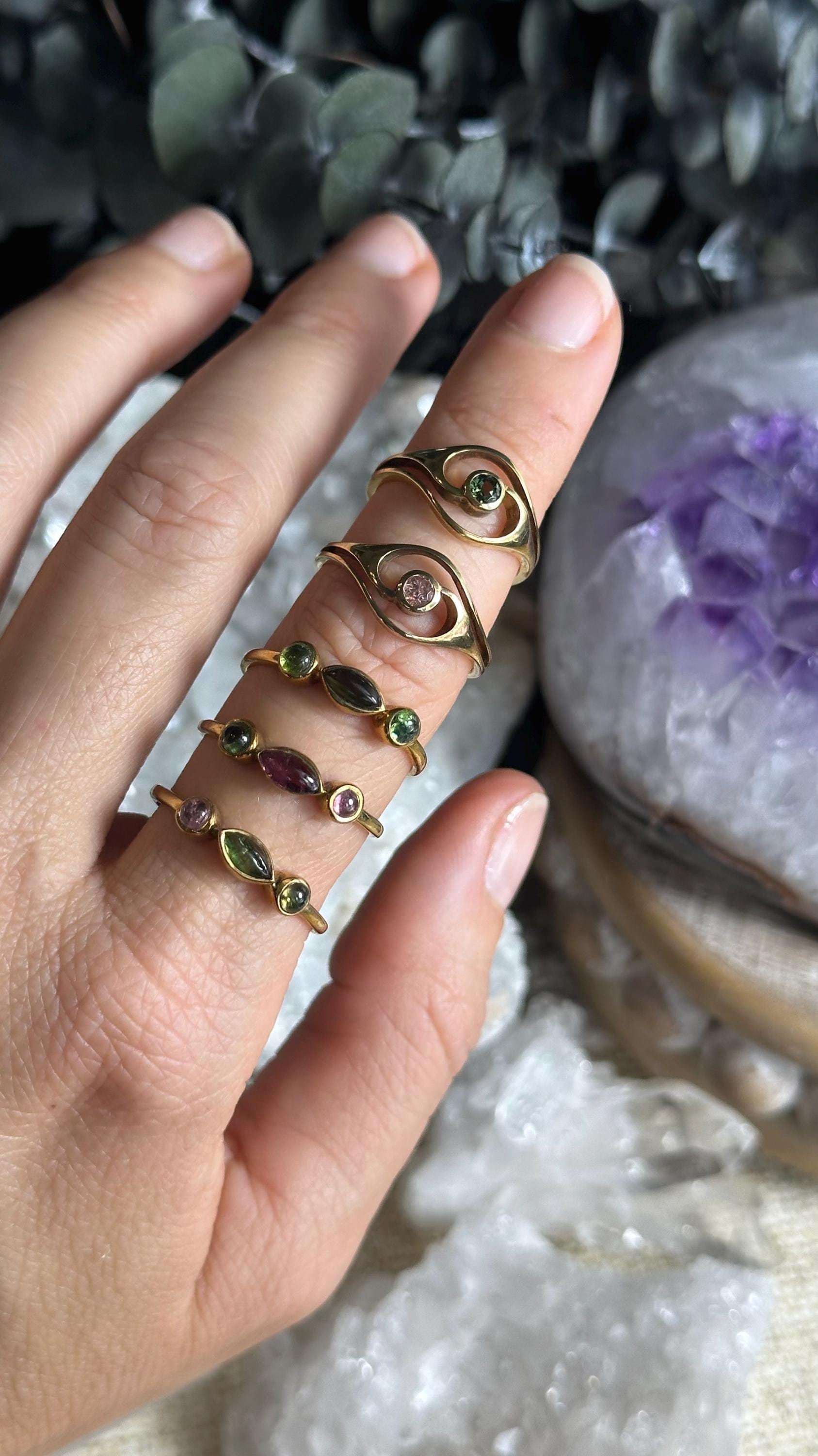 Watermelon Tourmaline Ring, Gold Plated .925 Sterling Silver Ring, Green Pink Blue
