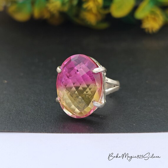 Handmade Watermelon Tourmaline Ring: Sterling Silver Band Ring