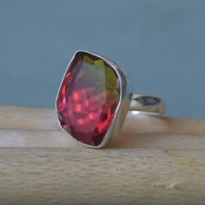 Leaf Watermelon Tourmaline Ring: Sterling Silver Statement Ring Leaf Watermelon Tourmaline Ring: Sterling Silver Statement Ring