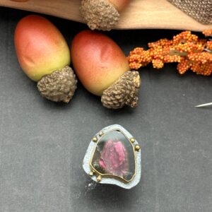 Watermelon Tourmaline Mixed Metals Artisan Ring Watermelon Tourmaline Mixed Metals Artisan Ring