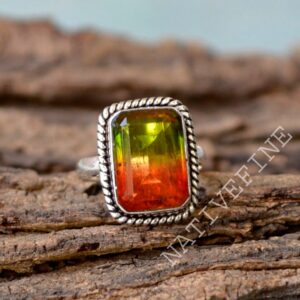 Octagon Watermelon Tourmaline Ring: Bezel 925 Sterling Silver Octagon Watermelon Tourmaline Ring: Bezel 925 Sterling Silver