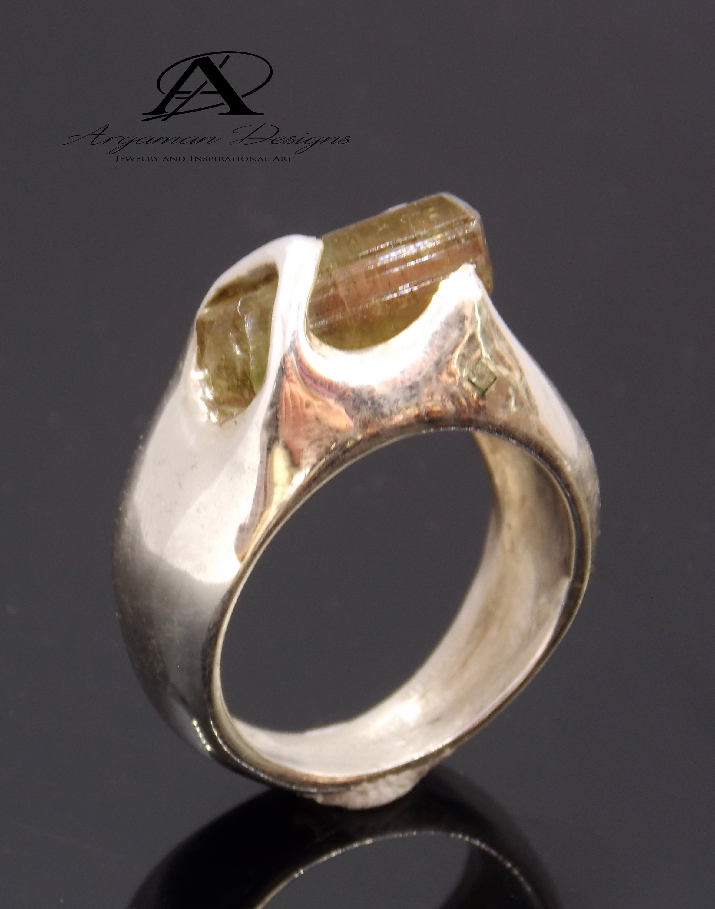 One-of-a-kind Watermelon Tourmaline Sterling Silver Ring, Size 8.5