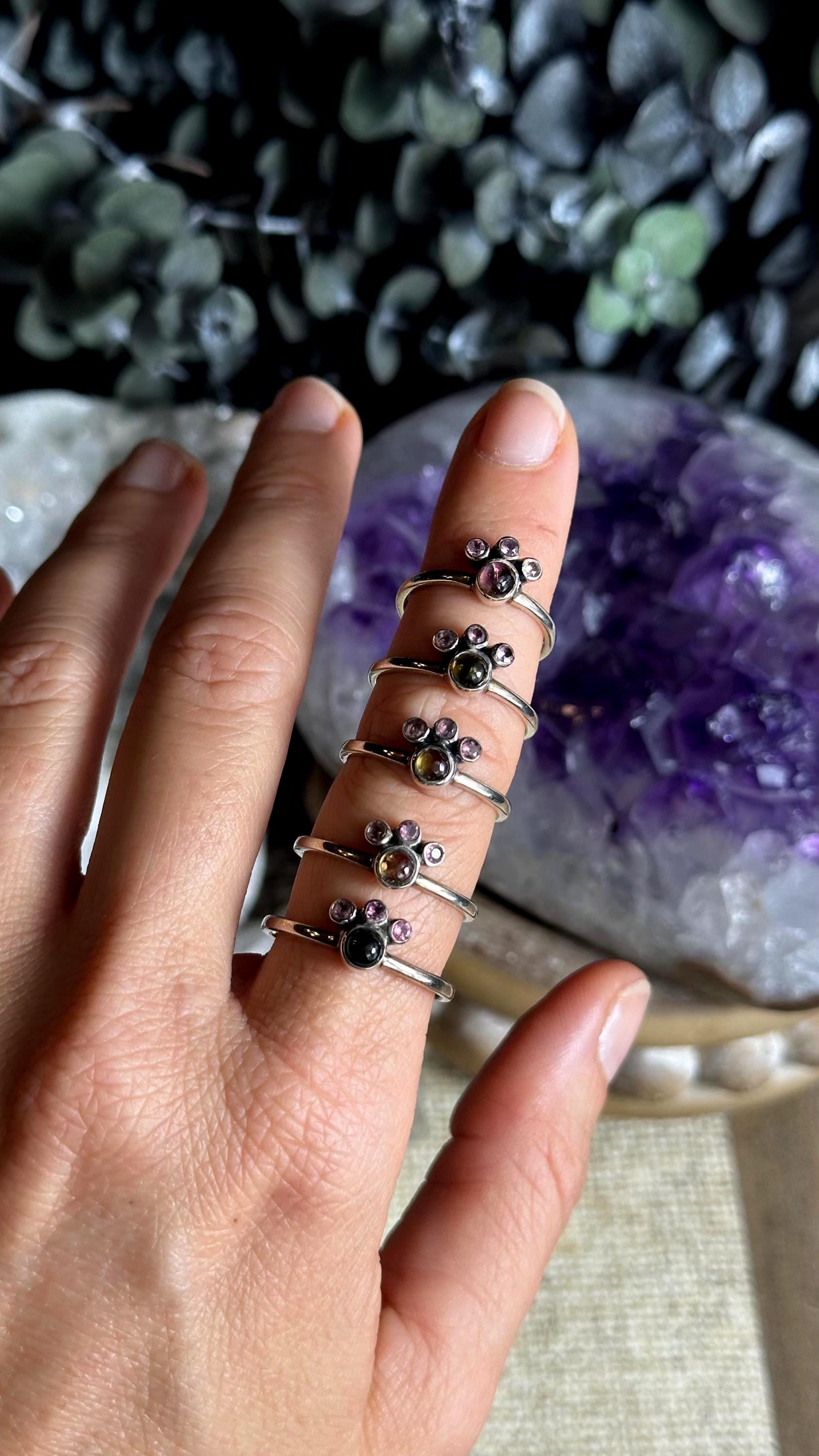 Watermelon Tourmaline Pawprint Ring • .925 Sterling Silver • Choose Your Ring