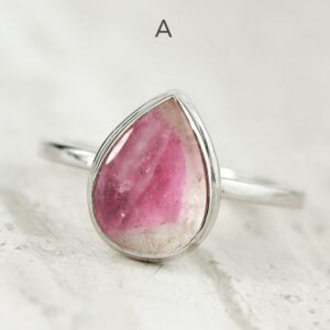 Pear Cut Watermelon Tourmaline Ring: Sterling Silver Bi-color Gemstone Pear Cut Watermelon Tourmaline Ring: Sterling Silver Bi-color Gemstone