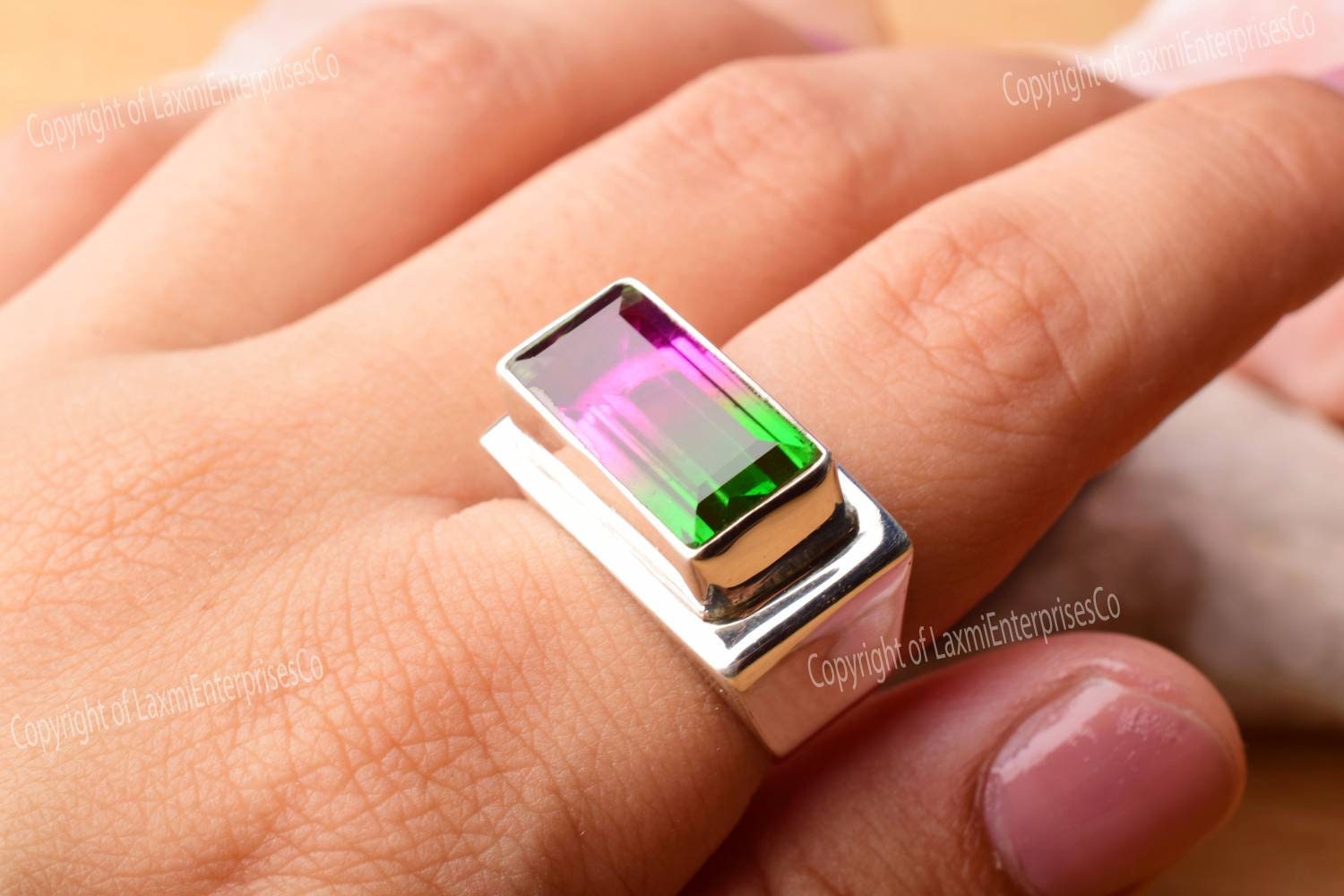 Watermelon Tourmaline Quartz Ring 925 Sterling Silver • Handmade Artisan Ring • Designer Silver Jewelry • Unique Gift For Her