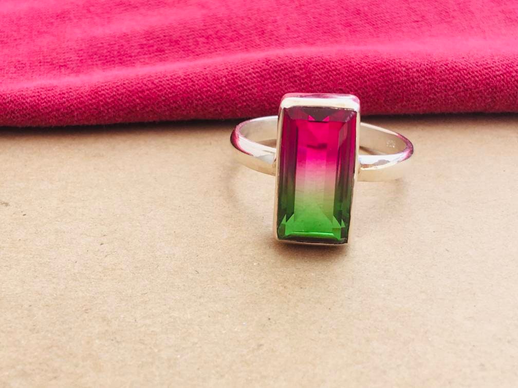 Watermelon Tourmaline Quartz Ring 925 Silver • Designer Artisan Ring • Handmade Sterling Silver Jewelry • Gift For Her