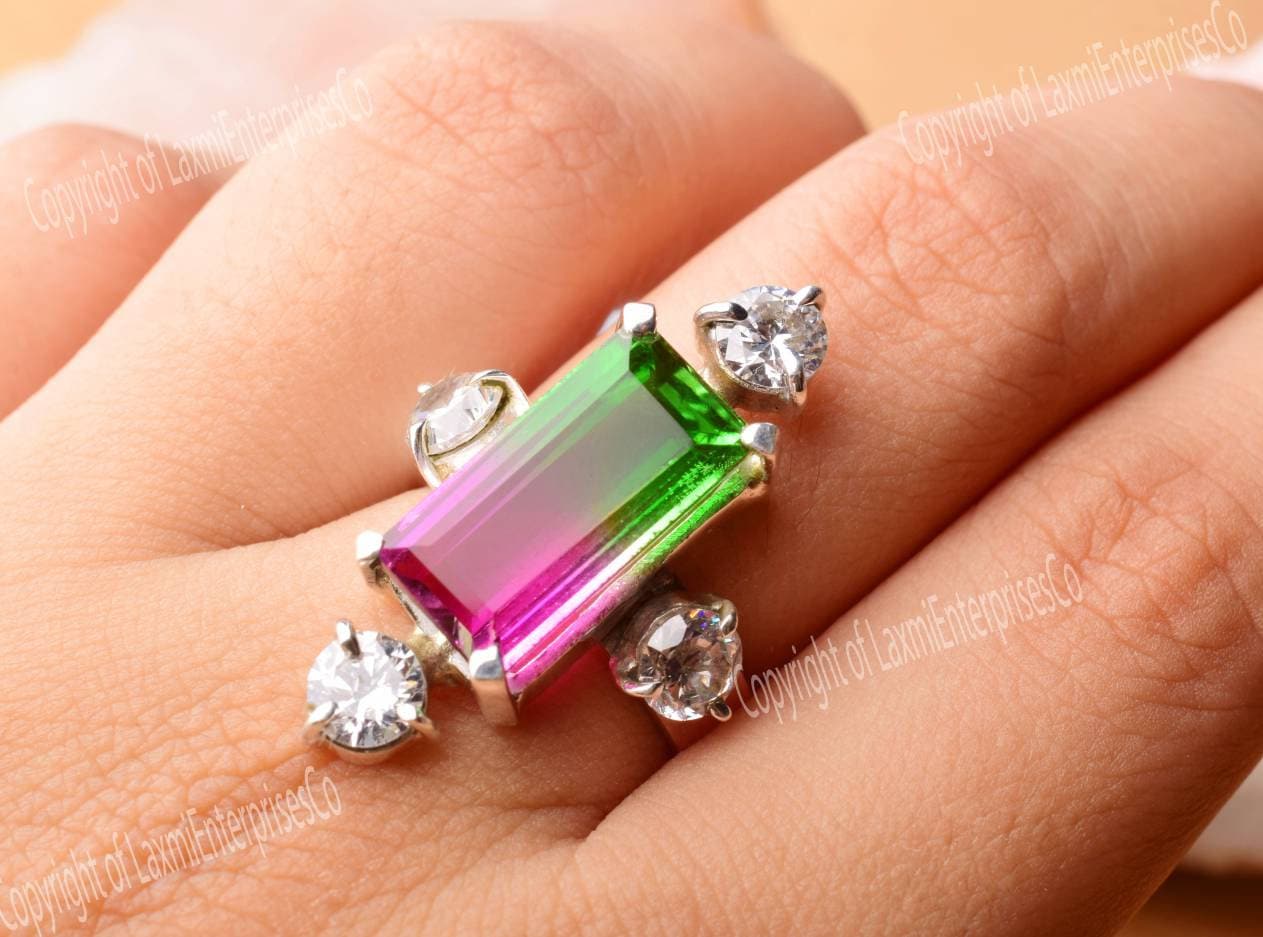 Watermelon Tourmaline Quartz Ring 925 Silver, Designer Artisan Ring, Bi-color Gemstone Jewelry, Handmade Statement Ring, Gift For Her