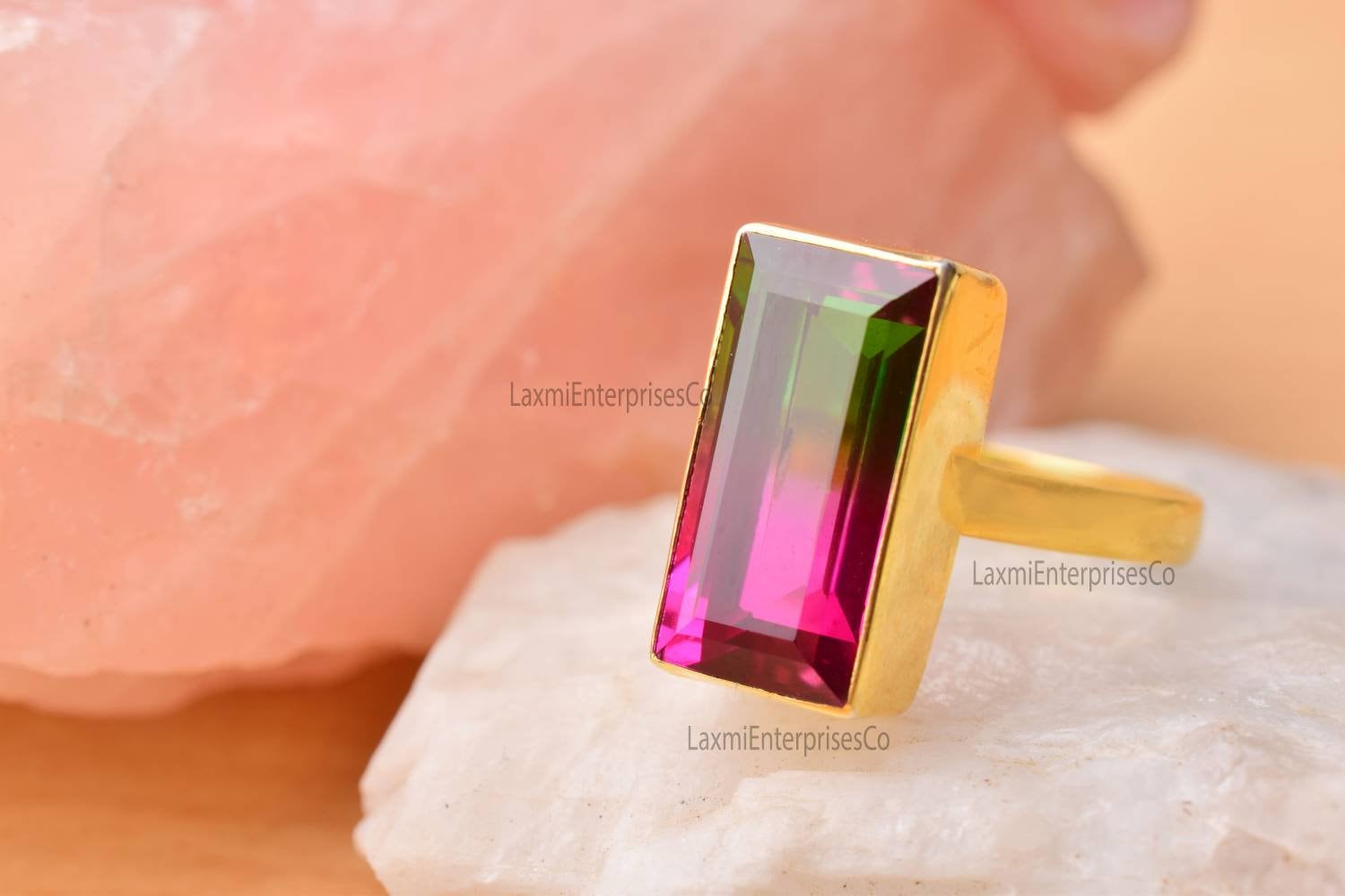 Watermelon Tourmaline Quartz Ring 925 Silver, Designer Artisan Ring, Handmade Gemstone Jewelry, Statement Silver Ring, Gift For Her