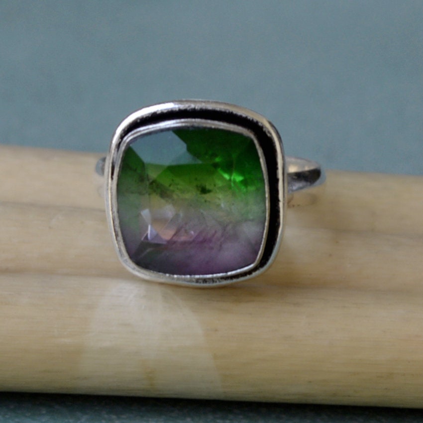 Watermelon Tourmaline Quartz Ring: Sterling Silver Gemstone Jewelry
