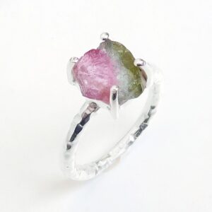 Raw Watermelon Tourmaline Ring: Handmade 925 Sterling Silver Bezel Ring Raw Watermelon Tourmaline Ring: Handmade 925 Sterling Silver Bezel Ring