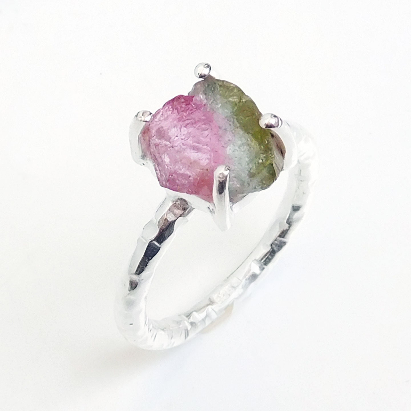 Raw Watermelon Tourmaline Ring: Handmade 925 Sterling Silver Bezel Ring Raw Watermelon Tourmaline Ring: Handmade 925 Sterling Silver Bezel Ring