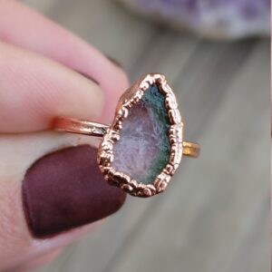 Raw Watermelon Tourmaline Ring / Natural Tourmaline Copper Ring / Watermelon Gemstone Ring / Raw Stone Ring / Bicolor Tourmaline Ring / Size 5.75