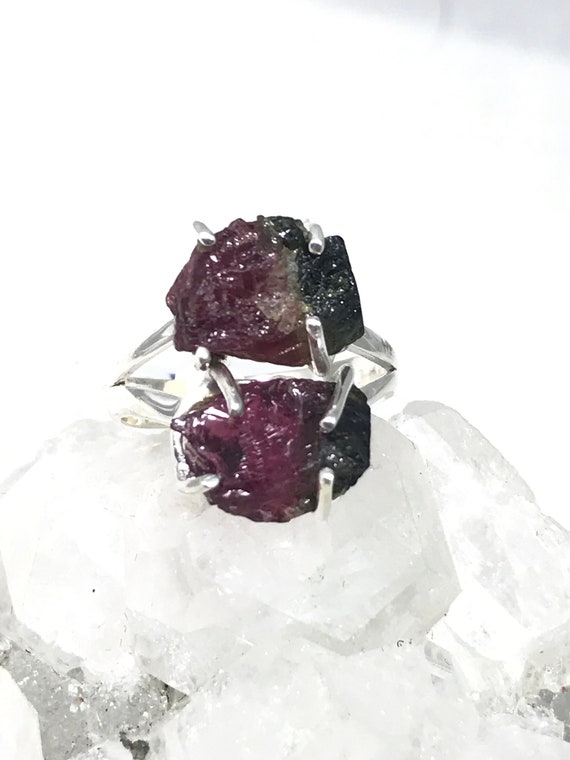 Rough Watermelon Tourmaline Ring  7 1/2