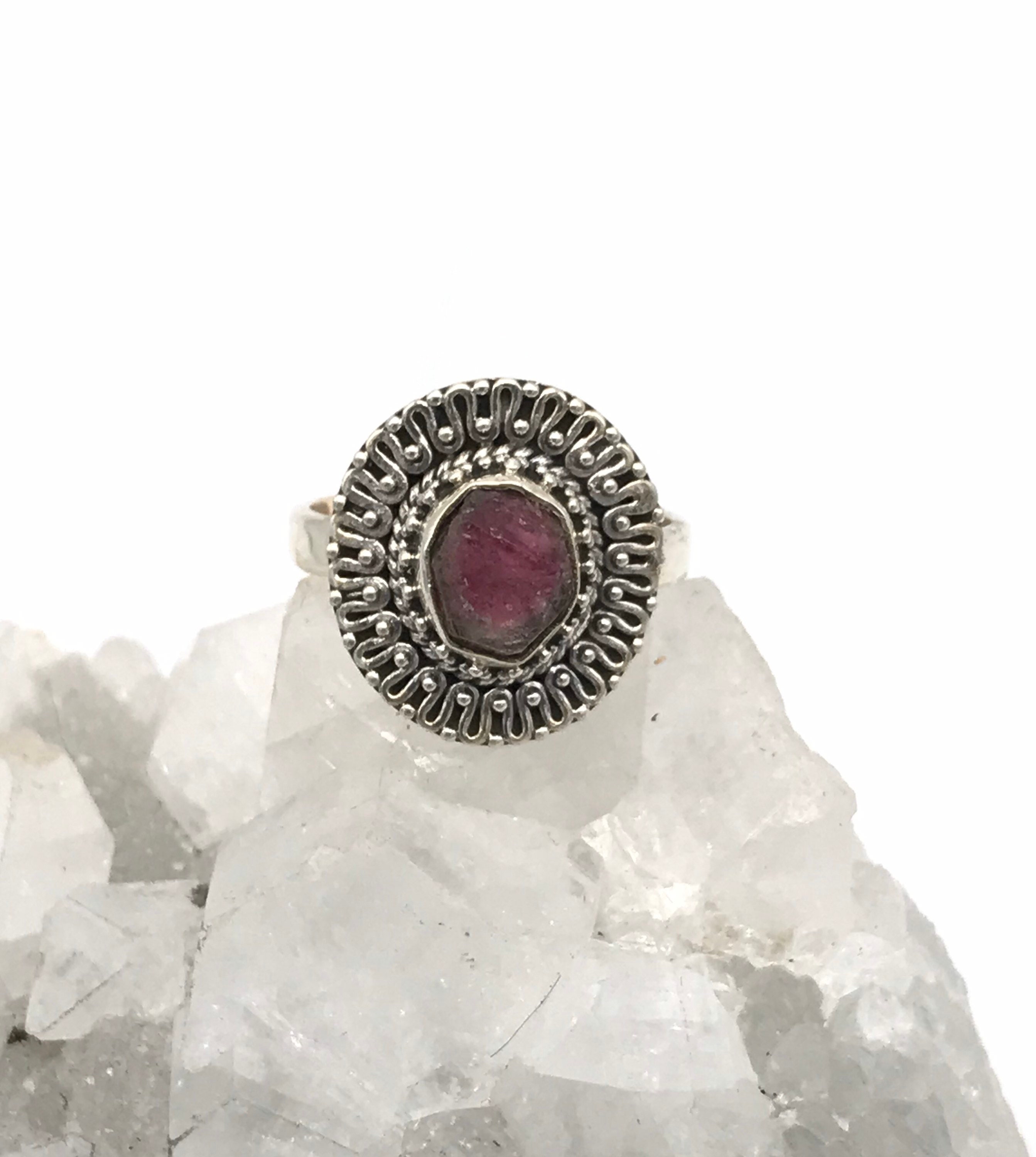 Rough Watermelon Tourmaline Ring, 8 1/2