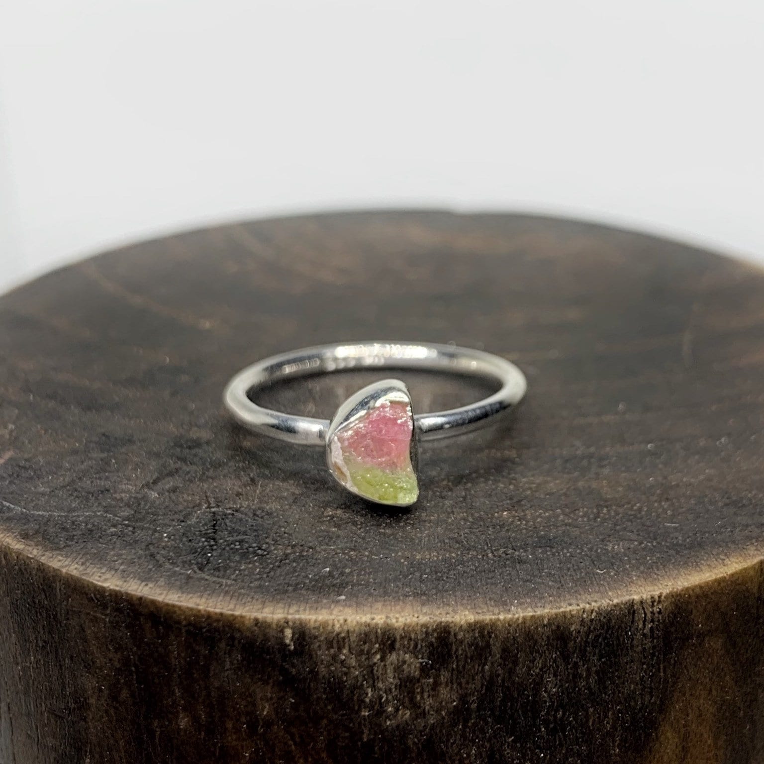 Rough Watermelon Tourmaline Ring Us 6.5 - Sterling Silver - Green And Pink Stone Jewelry - October Birthstone - Genuine Tourmaline Jewelry