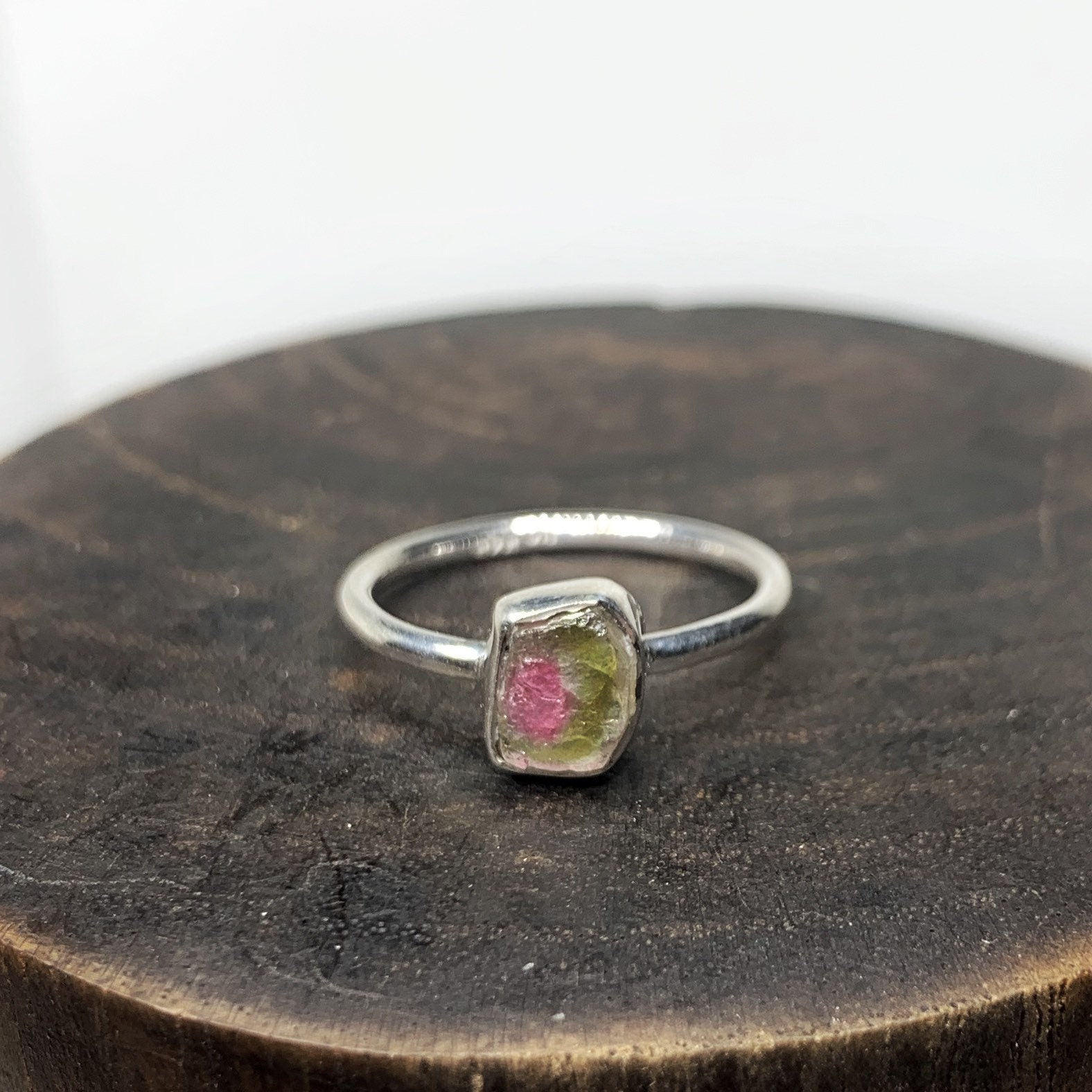 Rough Watermelon Tourmaline Ring Us 6.5 - Sterling Silver - Pink Stone Jewelry - October Birthstone - Genuine Tourmaline Jewelry