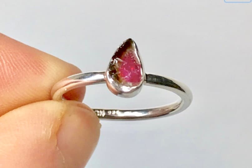Rough Watermelon Tourmaline Ring Us 6 - Sterling Silver - Pink Stone Jewelry - October Birthstone - Tourmaline Jewelry - Birthstone Jewelry