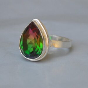 Watermelon Tourmaline Sterling Silver Ring, Dainty Statement Wedding Jewelry Watermelon Tourmaline Sterling Silver Ring, Dainty Statement Wedding Jewelry