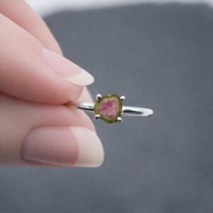Watermelon Summer - Genuine Watermelon Tourmaline Slice Sterling Silver Ring - Size 5.5 Watermelon Summer - Genuine Watermelon Tourmaline Slice Sterling Silver Ring - Size 5.5