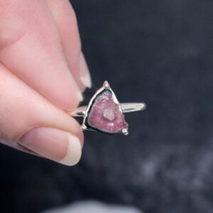 Watermelon Summer - Genuine Watermelon Tourmaline Slice Sterling Silver Ring - Size 8 Watermelon Summer - Genuine Watermelon Tourmaline Slice Sterling Silver Ring - Size 8