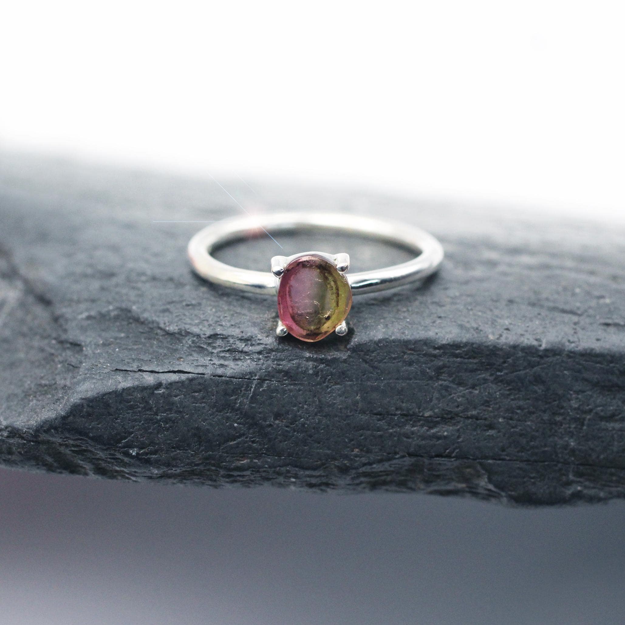 Watermelon Summer - Genuine Watermelon Tourmaline Slice Sterling Silver Ring - Size 6.5