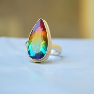 Teardrop Watermelon Tourmaline Sterling Silver Ring: Gold Fill Statement Ring Teardrop Watermelon Tourmaline Sterling Silver Ring: Gold Fill Statement Ring