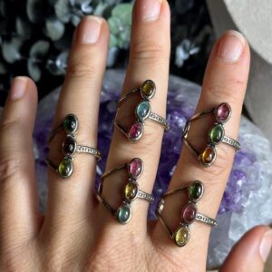 Three Stone Watermelon Tourmaline Ring .925 Sterling Silver Three Stone Watermelon Tourmaline Ring .925 Sterling Silver