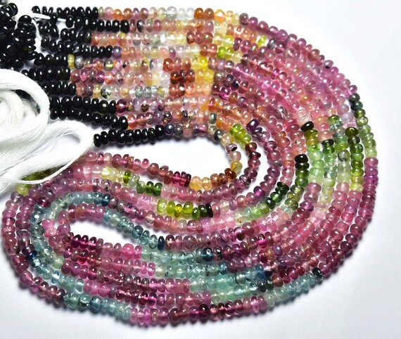 Beautiful Watermelon Tourmaline Rondelle Beads - 13 Inches - Natural Smooth Multi Tourmaline Rondelle - Size Is 4.5 Mm #1015