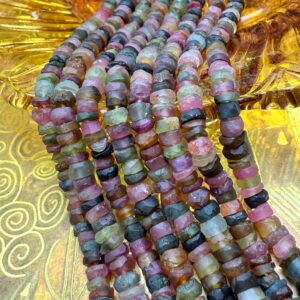 Watermelon Tourmaline Handcut natural rustic matte  multi coloured gemstone rondelles beads 4mm approx hand cut