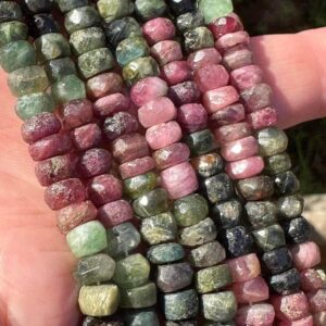 Rustic Watermelon Tourmaline 5mm Approx Handcut Uneven / Rondelle Beads /  natural ombré shaded gemstone  beads