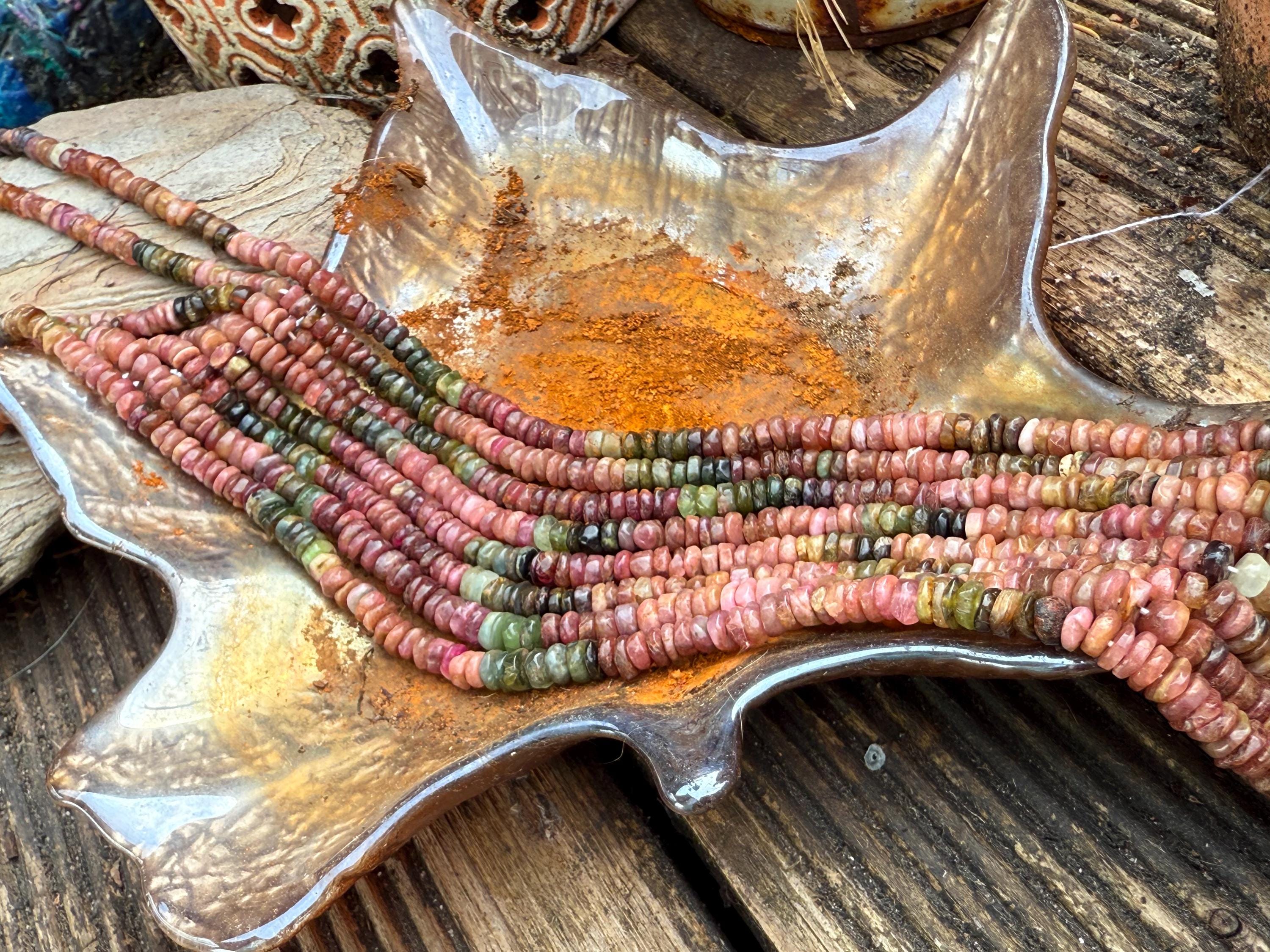 Rustic Watermelon Tourmaline Handcut Uneven Heishi Tyre Rondelle Beads / Natural Gemstone Beads 6mm Approx / .4mm Hole Rustic Watermelon Tourmaline Handcut Uneven Heishi Tyre Rondelle Beads / Natural Gemstone Beads 6mm Approx / .4mm Hole