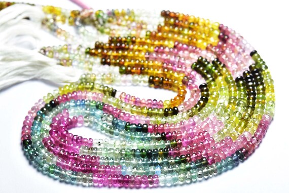 Superb Quality Watermelon Tourmaline Rondelle Beads - 13 Inches - Natural Smooth Multi Tourmaline Rondelle - Size Is 3.5 Mm #1060