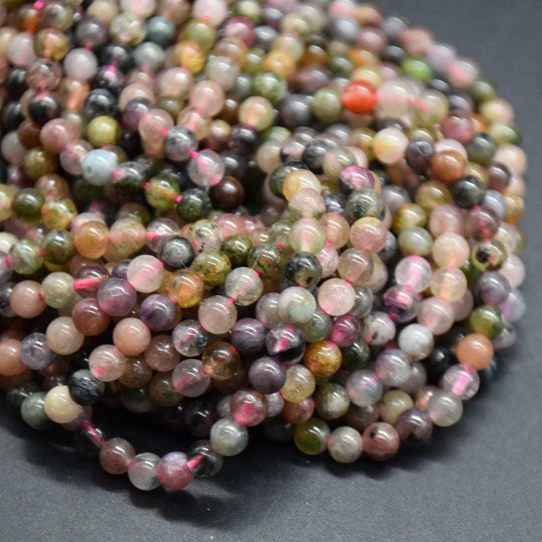 Watermelon Tourmaline Round Beads - 2.5mm, 3mm, 4mm - 15" Strand - Natural Gemstone