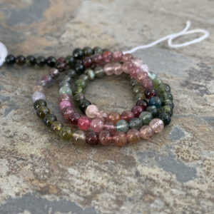 Round Watermelon Tourmaline Beads, 3.5 to 4mm, 13 inch strand.