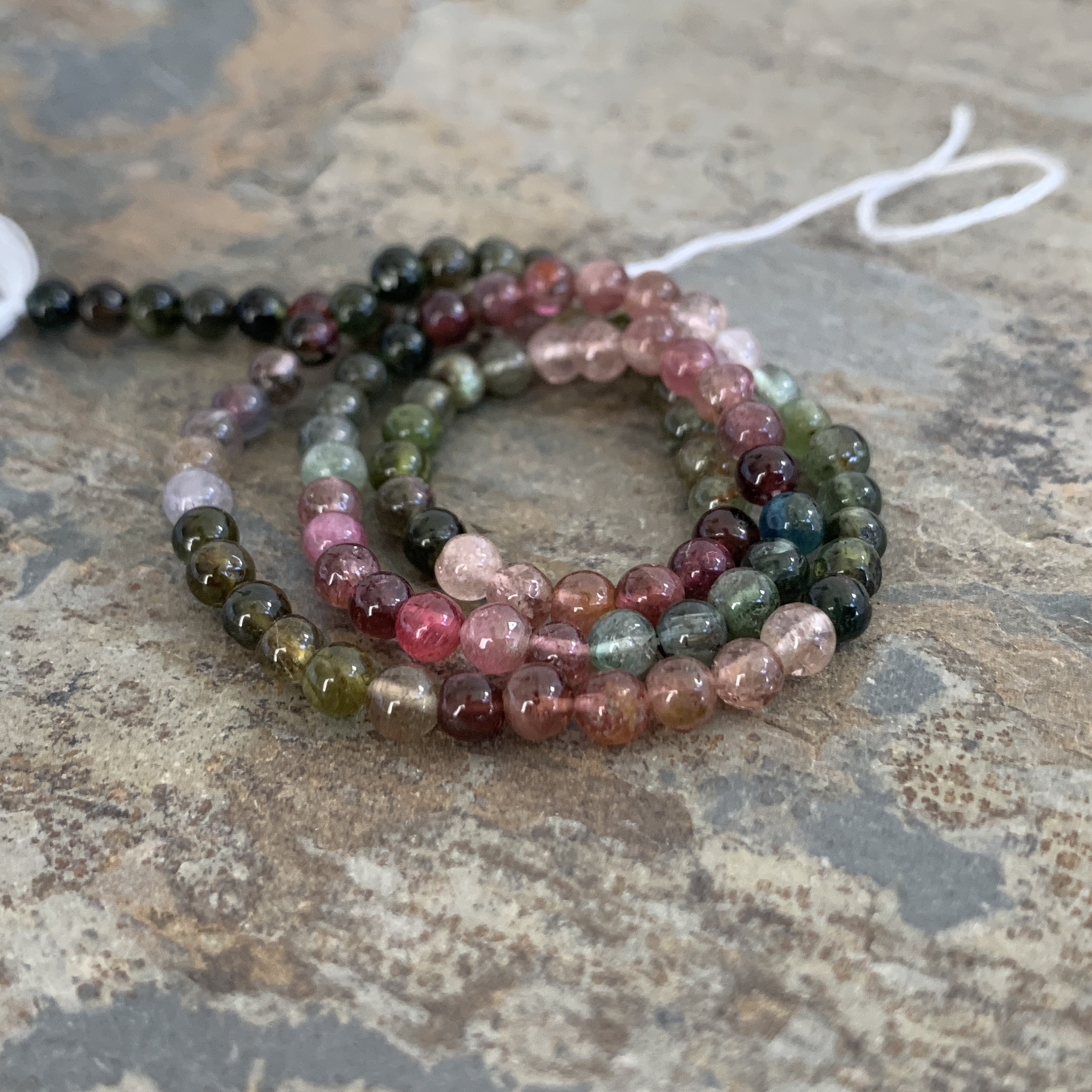 Round Watermelon Tourmaline Beads, 3.5 To 4mm, 13 Inch Strand.