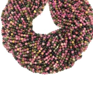 Natural Tourmaline Beads 2mm 3mm 4mm Round Smooth Tiny Multi Color Watermelon Tourmaline Plain Beads Small Rainbow Gemstone Semi Precious