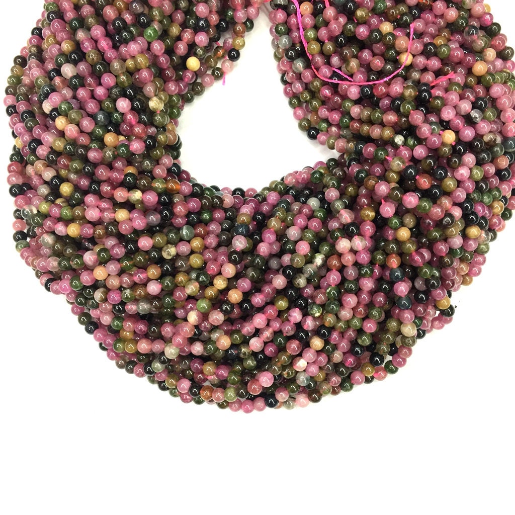 Natural Tourmaline Beads 2mm 3mm 4mm Round Smooth Tiny Multi Color Watermelon Tourmaline Plain Beads Small Rainbow Gemstone Semi Precious