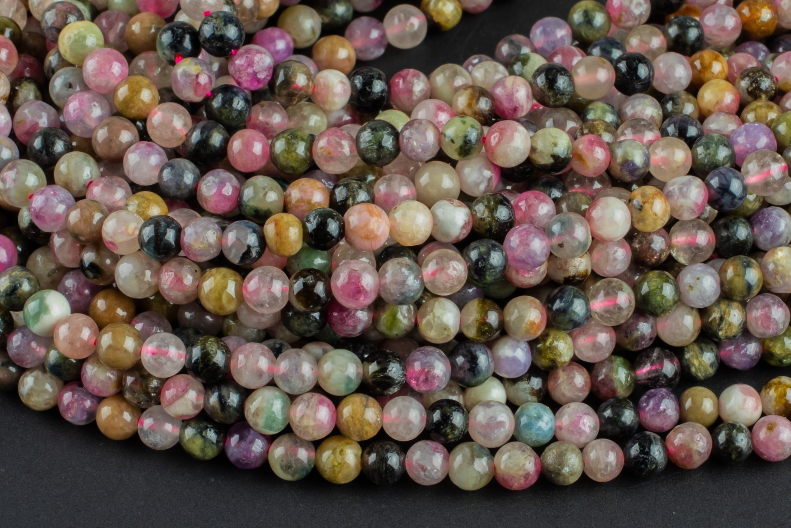 Natural Watermelon Tourmaline  High Quality In  Round 4mm Aaa Quality  Smooth Gemstone Beads