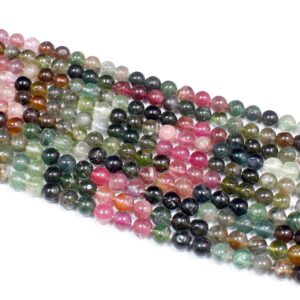 Natural Multicolor Watermelon Tourmaline Smooth Round Beads Pink Green Blue Cognac Gemstone Multi Tourmaline Round Beads