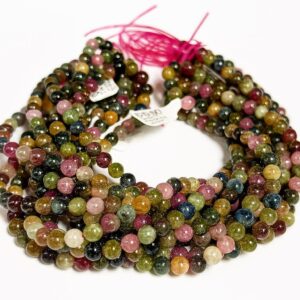 Rainbow Watermelon Tourmaline Beads: 6mm Round Gemstone Strand