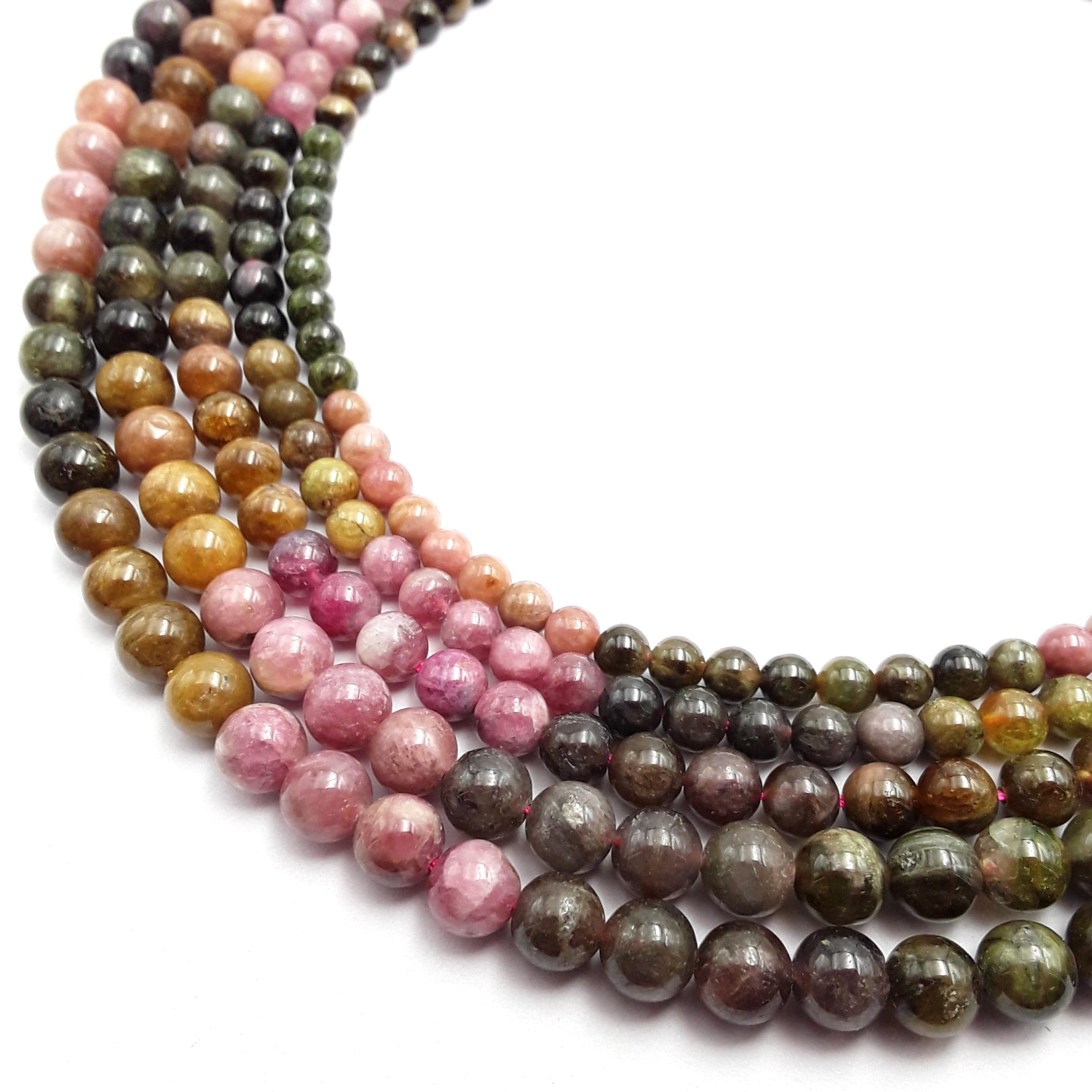 Watermelon Tourmaline Smooth Round Beads Size 3-4mm 5mm 6mm 7mm 15.5" Strand
