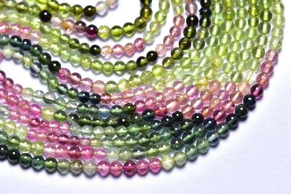 Superb Watermelon Tourmaline Round Beads - 13 Inches - Natural Beautiful Multi Tourmaline Smooth Ball Beads Strand -  Size Is 3 Mm #1818